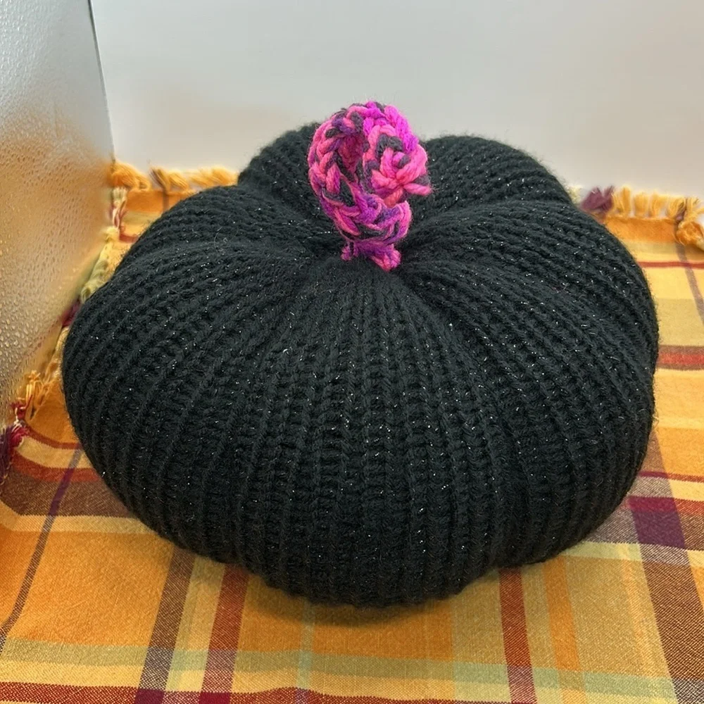 Sparkling Black and Pink Knit Pumpkin Decor handmade. One of a kind